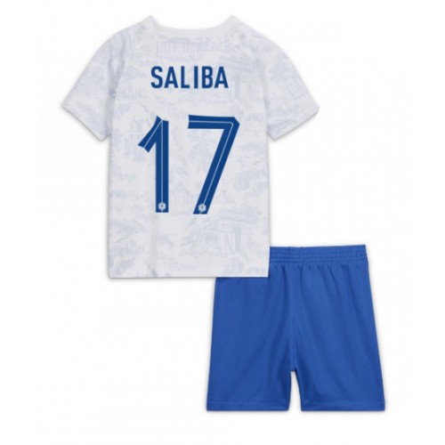 Fotballdrakt Barn Frankrike William Saliba #17 Bortedraktsett VM 2022 Kortermet (+ Korte bukser)